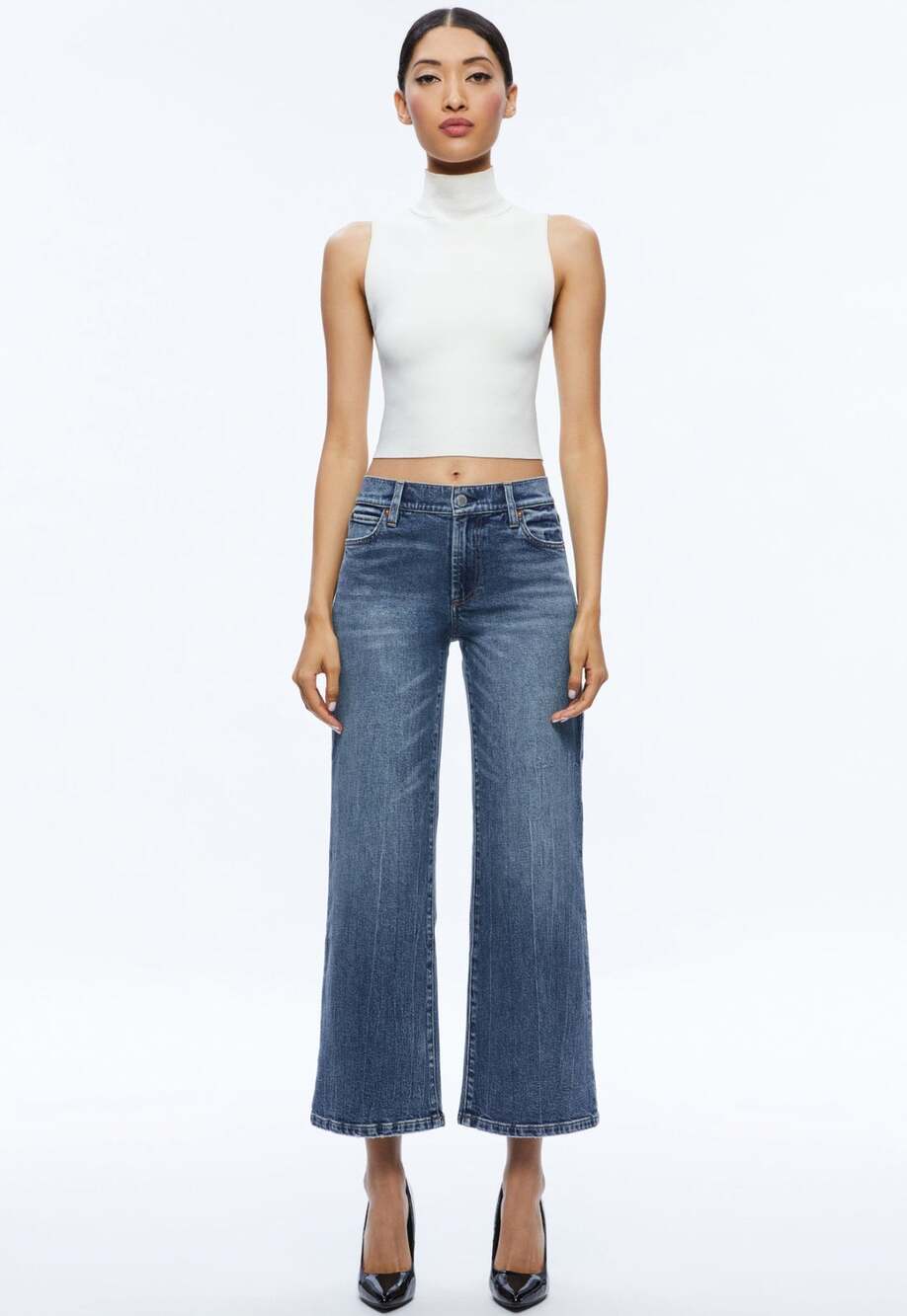 Alice + Olivia Jeans Roxie Straight Leg Flare Jean in Brooklyn Blue US 28